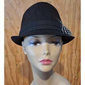 Black Feathered Fedora Hat One Size (23.5") Classic Retro Going Out Evening